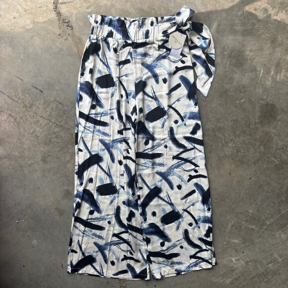 Patrizia Luca Wide Leg Pants Women's S Navy Printed Bold Pattern Elastic Waist - Picture 2 of 13